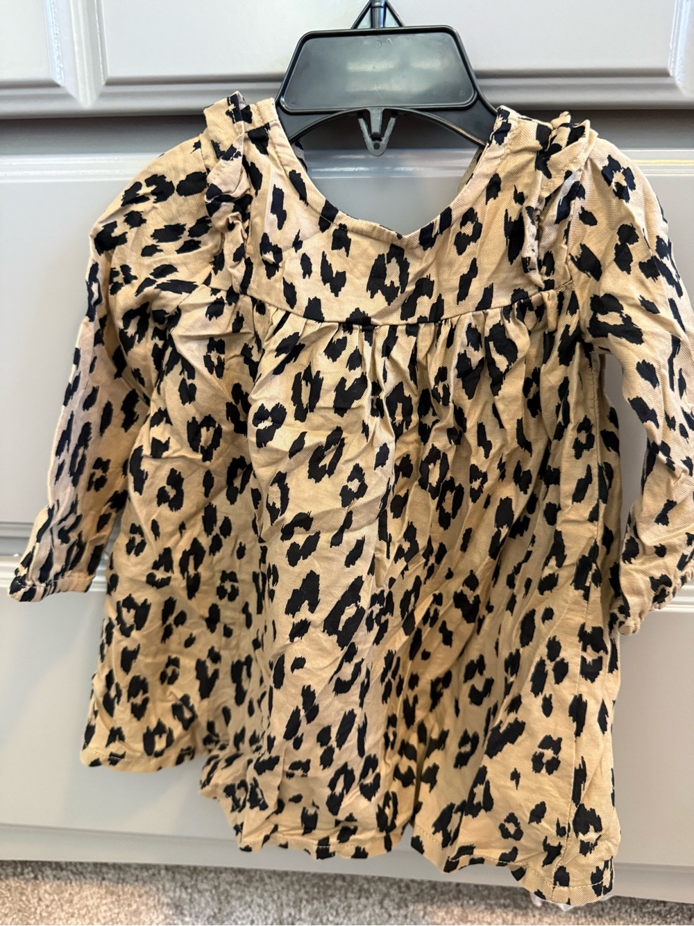 Girls' Leopard Print Long-Sleeve Tunic dress - Black on Tan 9m